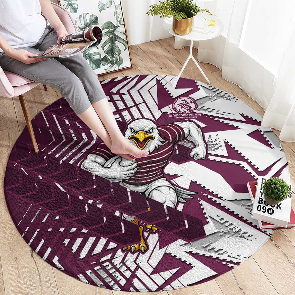 Manly Warringah Sea Eagles Rugby Round Carpet Fierce Mascot Geometric Tribal Art