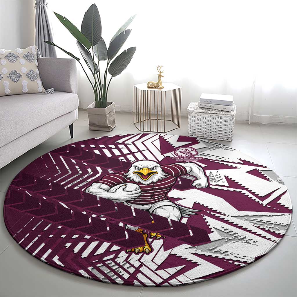Manly Warringah Sea Eagles Rugby Round Carpet Fierce Mascot Geometric Tribal Art