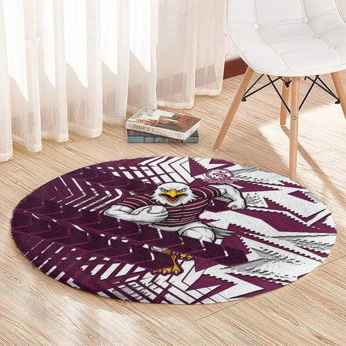 Manly Warringah Sea Eagles Rugby Round Carpet Fierce Mascot Geometric Tribal Art