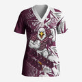 Manly Warringah Sea Eagles Rugby Scrub Top Fierce Mascot Geometric Tribal Art
