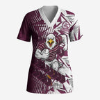 Manly Warringah Sea Eagles Rugby Scrub Top Fierce Mascot Geometric Tribal Art