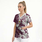 Manly Warringah Sea Eagles Rugby Scrub Top Fierce Mascot Geometric Tribal Art