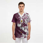 Manly Warringah Sea Eagles Rugby Scrub Top Fierce Mascot Geometric Tribal Art