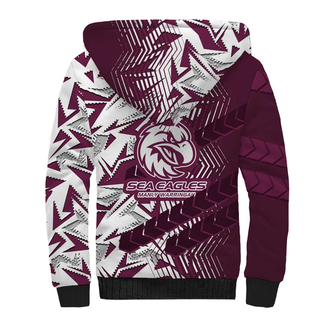 Manly Warringah Sea Eagles Rugby Sherpa Hoodie Fierce Mascot Geometric Tribal Art