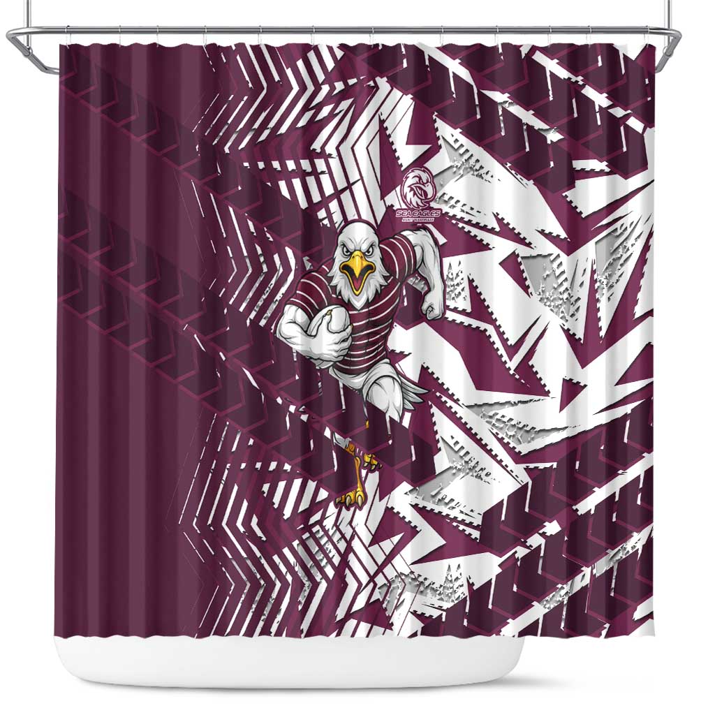 Manly Warringah Sea Eagles Rugby Shower Curtain Fierce Mascot Geometric Tribal Art