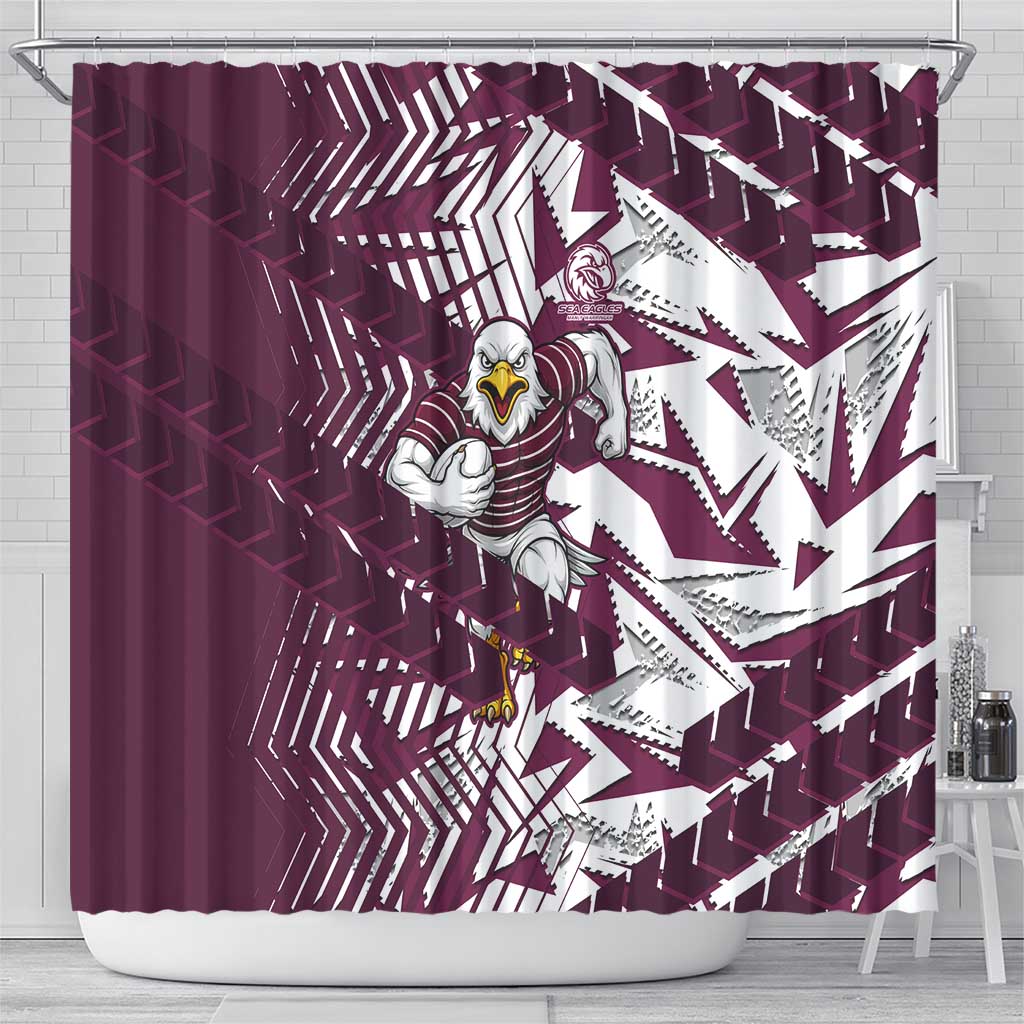 Manly Warringah Sea Eagles Rugby Shower Curtain Fierce Mascot Geometric Tribal Art