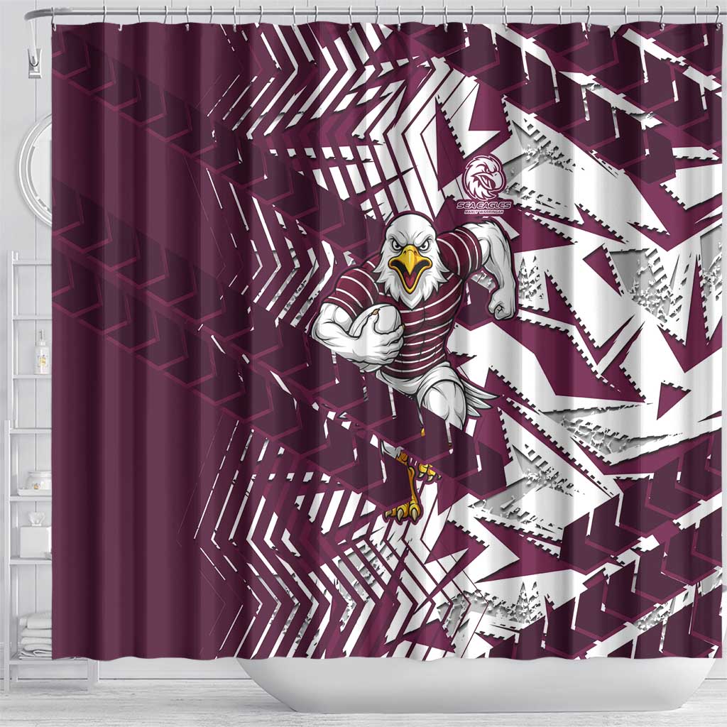 Manly Warringah Sea Eagles Rugby Shower Curtain Fierce Mascot Geometric Tribal Art