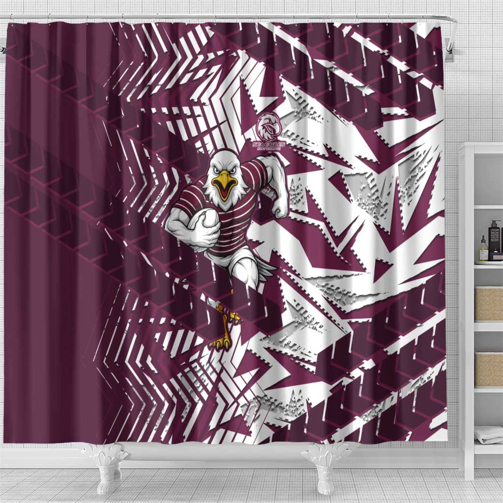 Manly Warringah Sea Eagles Rugby Shower Curtain Fierce Mascot Geometric Tribal Art