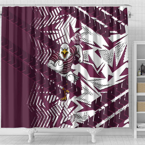 Manly Warringah Sea Eagles Rugby Shower Curtain Fierce Mascot Geometric Tribal Art