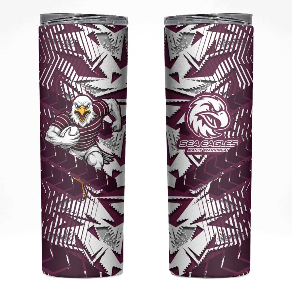 Manly Warringah Sea Eagles Rugby Skinny Tumbler Fierce Mascot Geometric Tribal Art