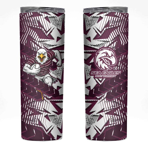 Manly Warringah Sea Eagles Rugby Skinny Tumbler Fierce Mascot Geometric Tribal Art
