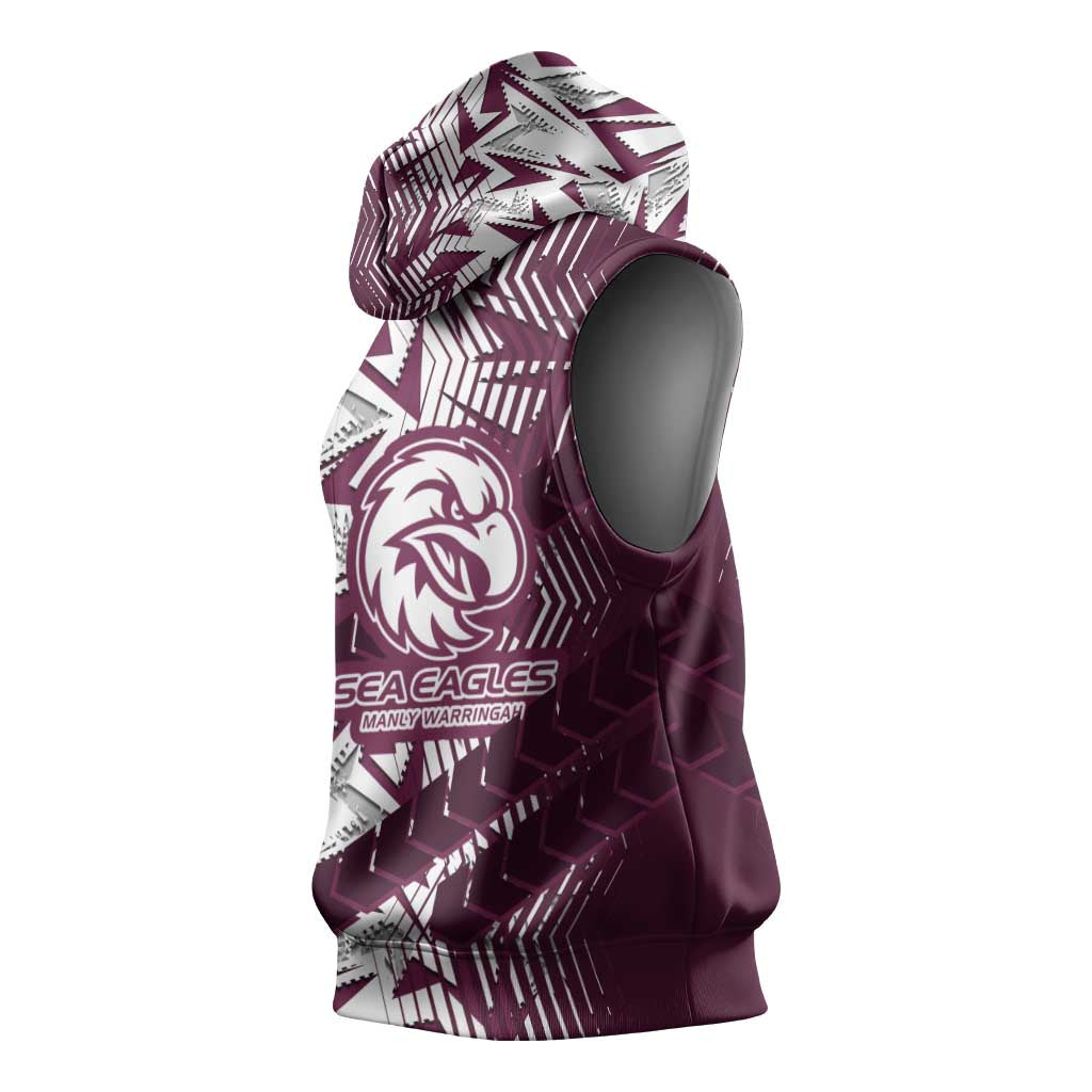 Manly Warringah Sea Eagles Rugby Sleeveless Hoodie Fierce Mascot Geometric Tribal Art