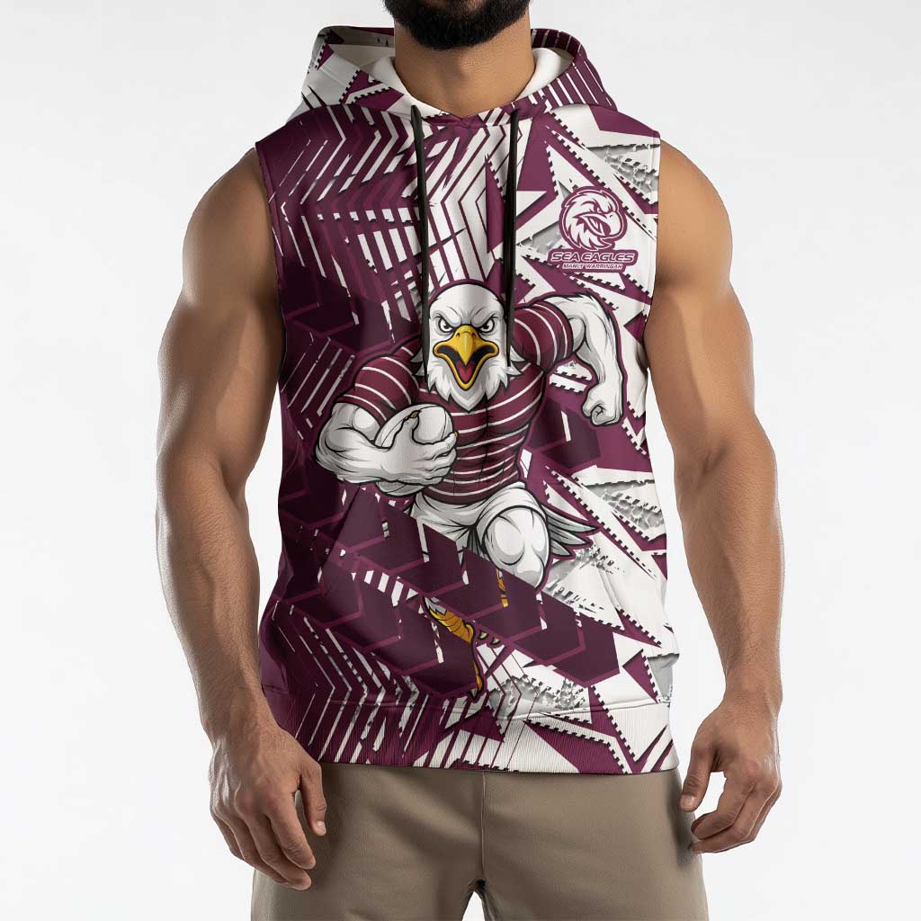 Manly Warringah Sea Eagles Rugby Sleeveless Hoodie Fierce Mascot Geometric Tribal Art