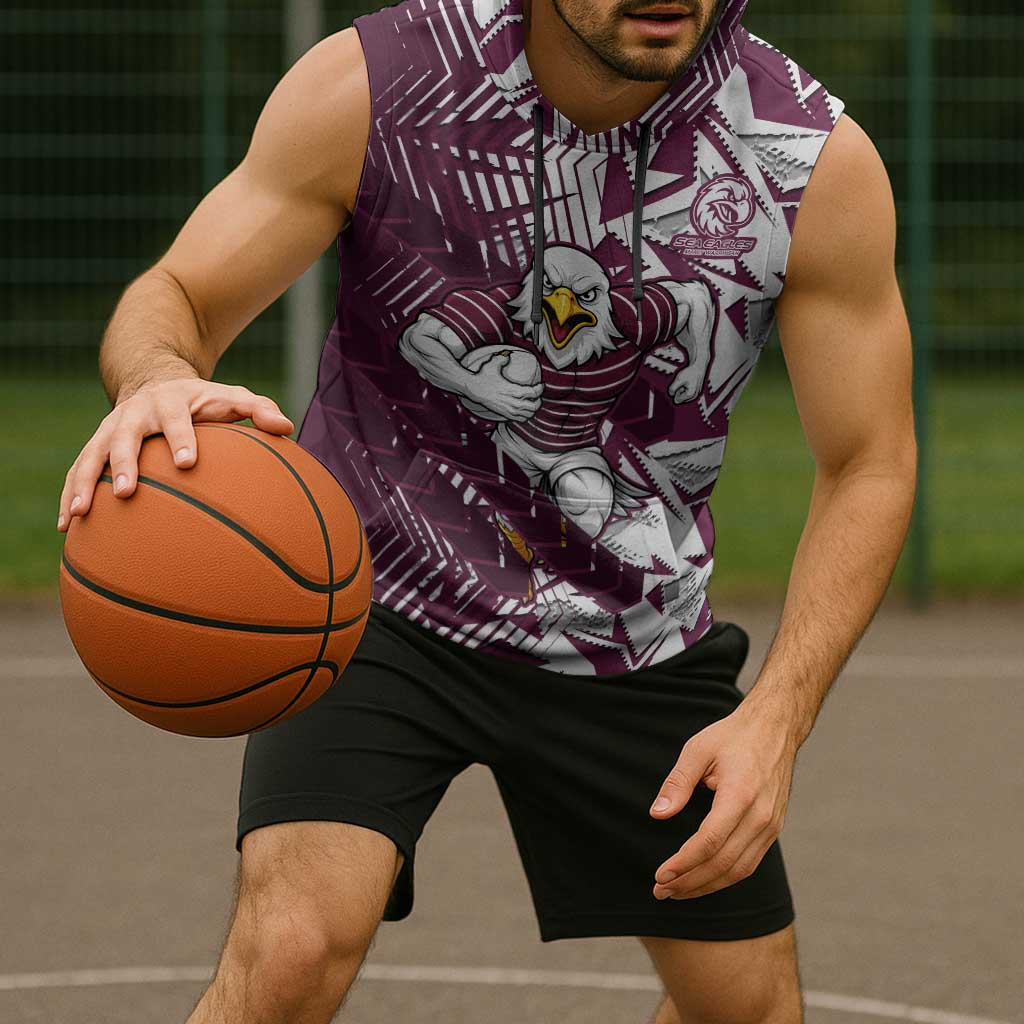 Manly Warringah Sea Eagles Rugby Sleeveless Hoodie Fierce Mascot Geometric Tribal Art
