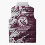 Manly Warringah Sea Eagles Rugby Sleeveless Puffer Jacket Fierce Mascot Geometric Tribal Art