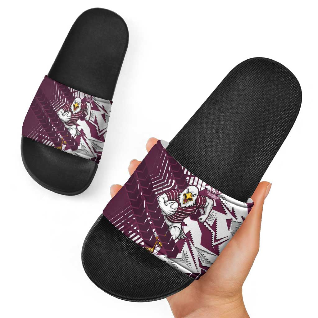 Manly Warringah Sea Eagles Rugby Slide Sandals Fierce Mascot Geometric Tribal Art