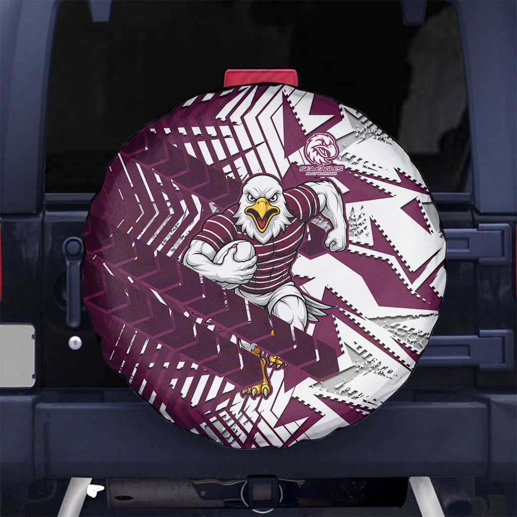 Manly Warringah Sea Eagles Rugby Spare Tire Cover Fierce Mascot Geometric Tribal Art