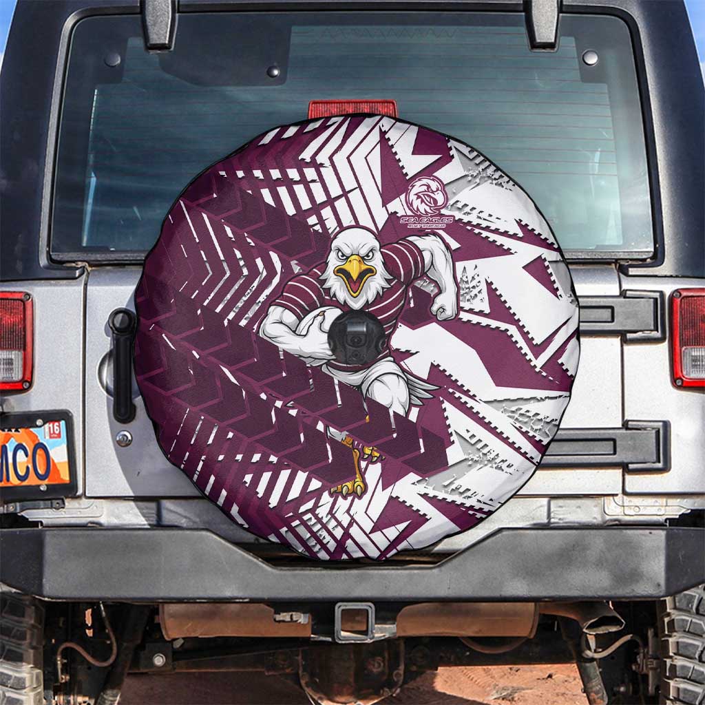Manly Warringah Sea Eagles Rugby Spare Tire Cover Fierce Mascot Geometric Tribal Art