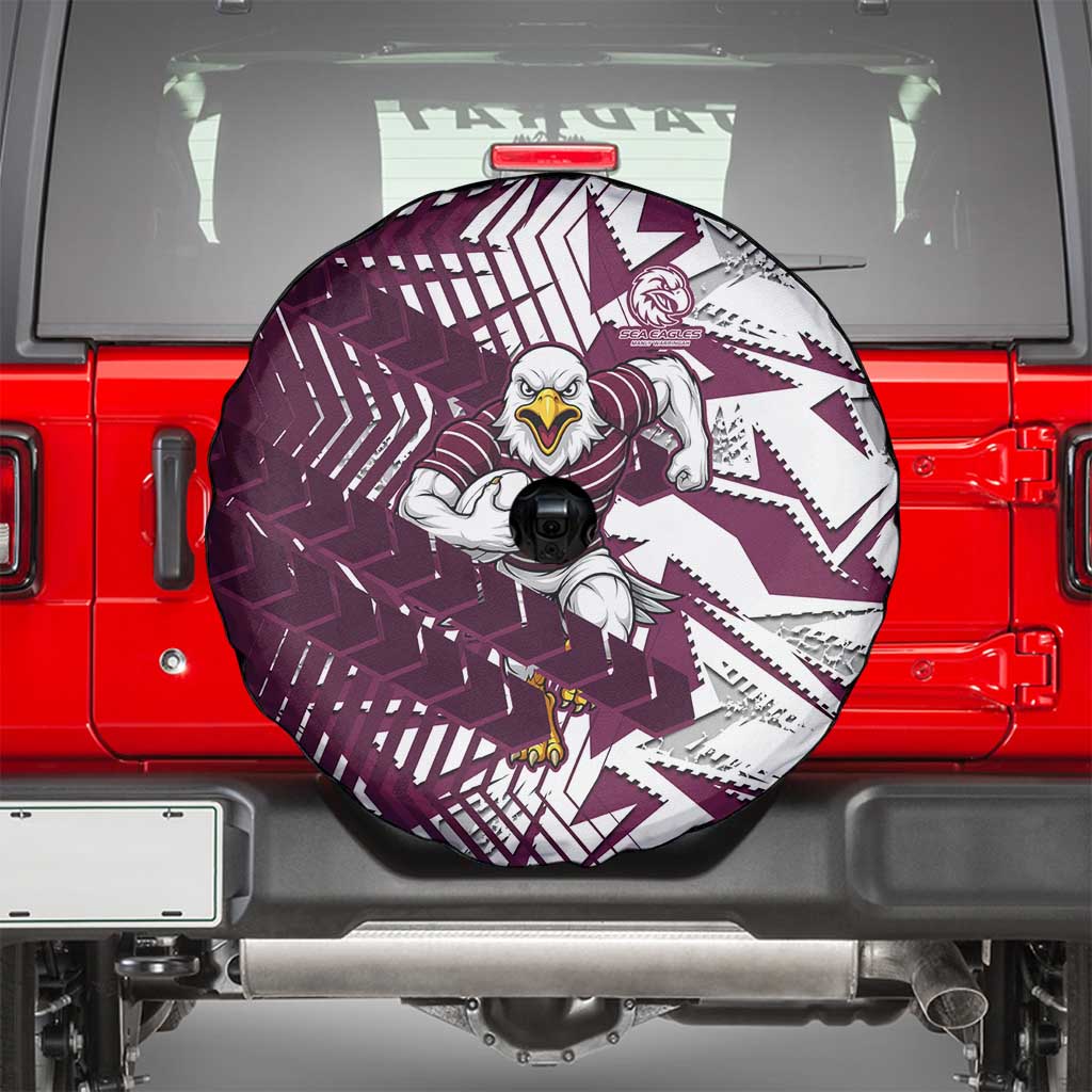 Manly Warringah Sea Eagles Rugby Spare Tire Cover Fierce Mascot Geometric Tribal Art