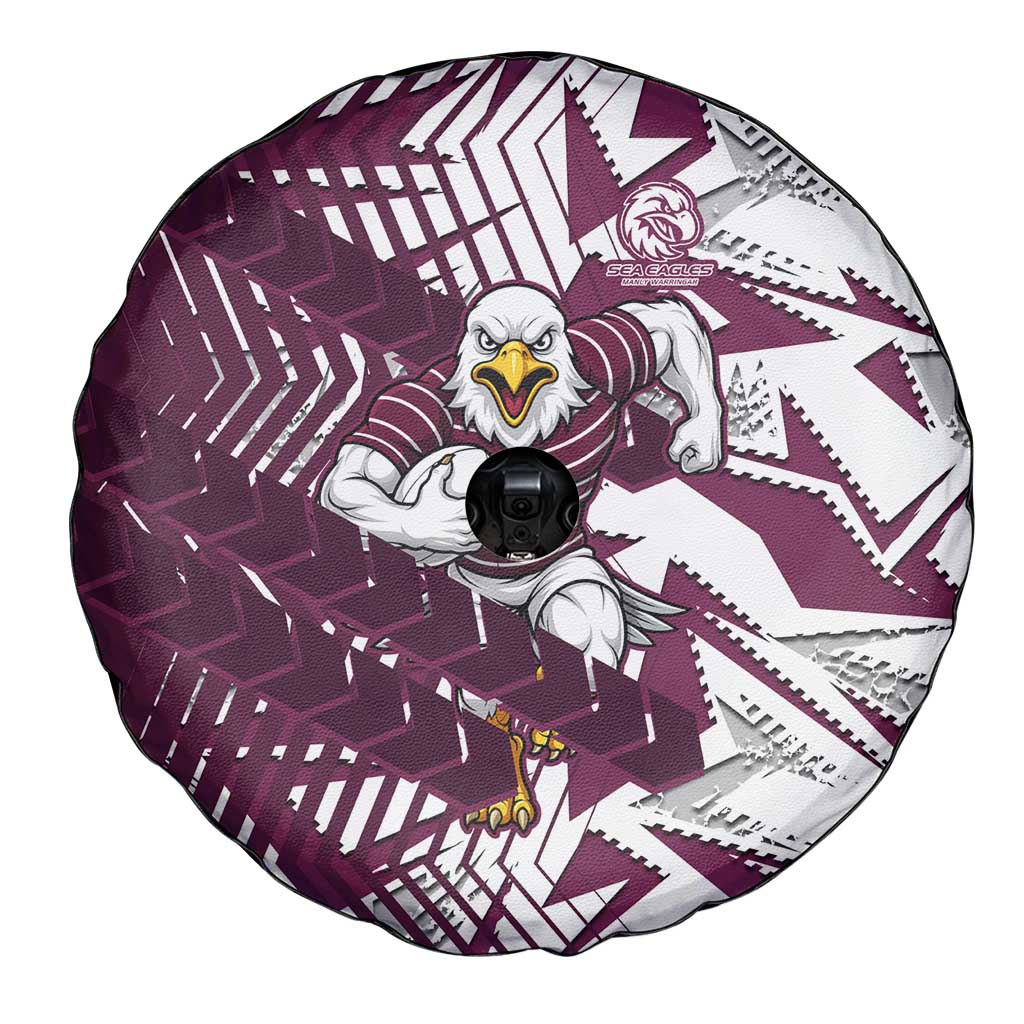 Manly Warringah Sea Eagles Rugby Spare Tire Cover Fierce Mascot Geometric Tribal Art