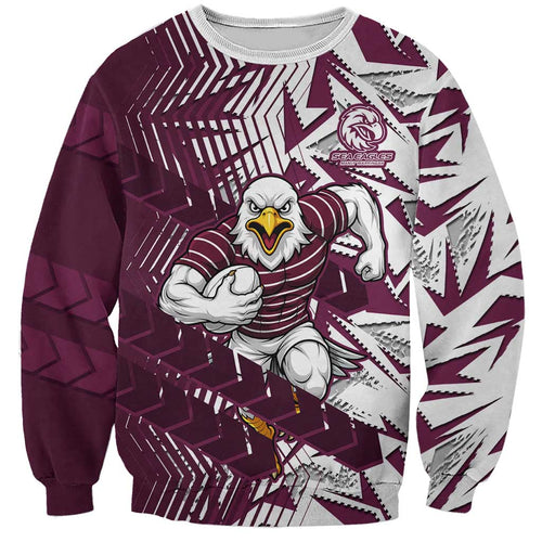 Manly Warringah Sea Eagles Rugby Sweatshirt Fierce Mascot Geometric Tribal Art