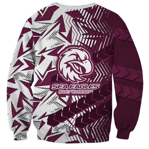 Manly Warringah Sea Eagles Rugby Sweatshirt Fierce Mascot Geometric Tribal Art