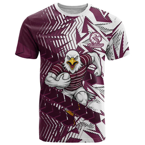 Manly Warringah Sea Eagles Rugby T Shirt Fierce Mascot Geometric Tribal Art