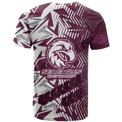 Manly Warringah Sea Eagles Rugby T Shirt Fierce Mascot Geometric Tribal Art