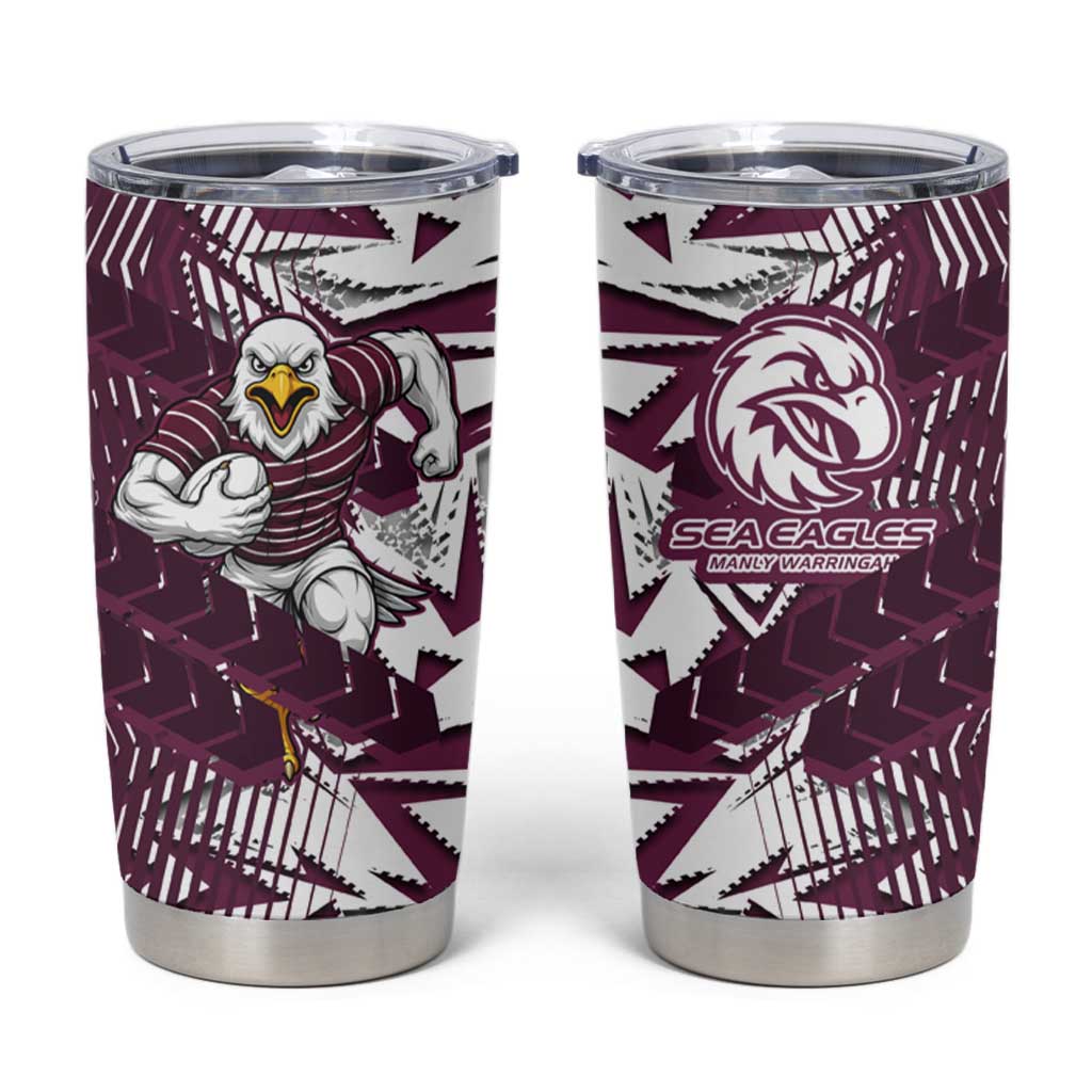 Manly Warringah Sea Eagles Rugby Tumbler Cup Fierce Mascot Geometric Tribal Art