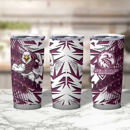 Manly Warringah Sea Eagles Rugby Tumbler Cup Fierce Mascot Geometric Tribal Art