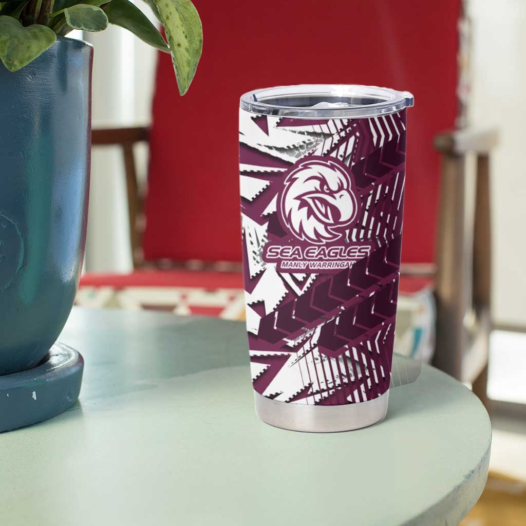Manly Warringah Sea Eagles Rugby Tumbler Cup Fierce Mascot Geometric Tribal Art