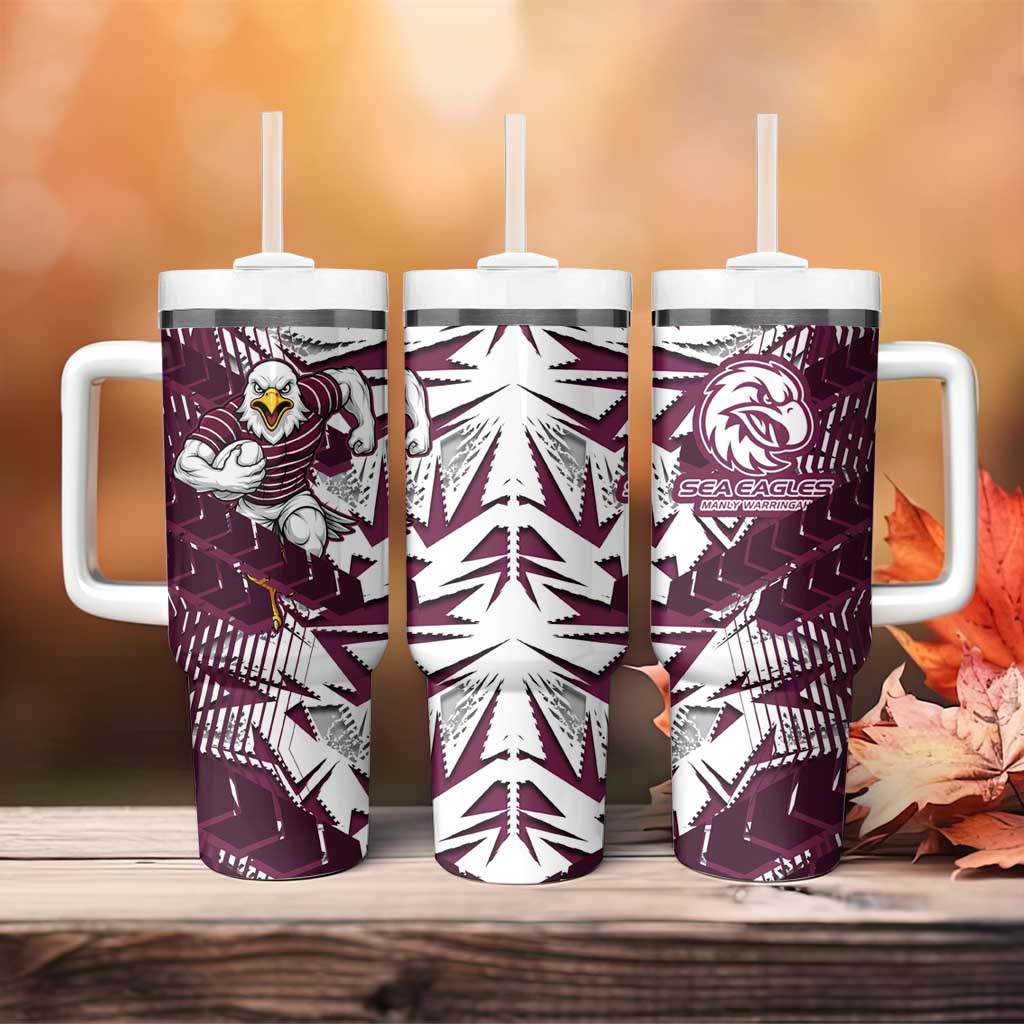 Manly Warringah Sea Eagles Rugby Tumbler With Handle Fierce Mascot Geometric Tribal Art