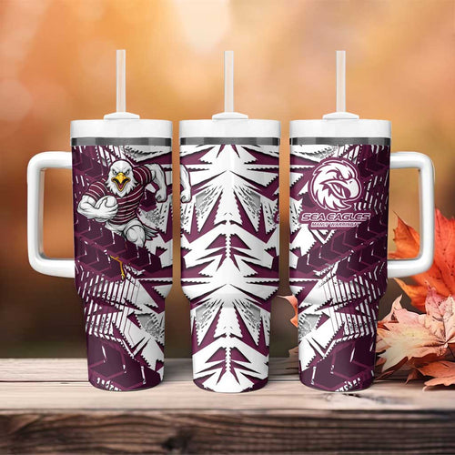 Manly Warringah Sea Eagles Rugby Tumbler With Handle Fierce Mascot Geometric Tribal Art