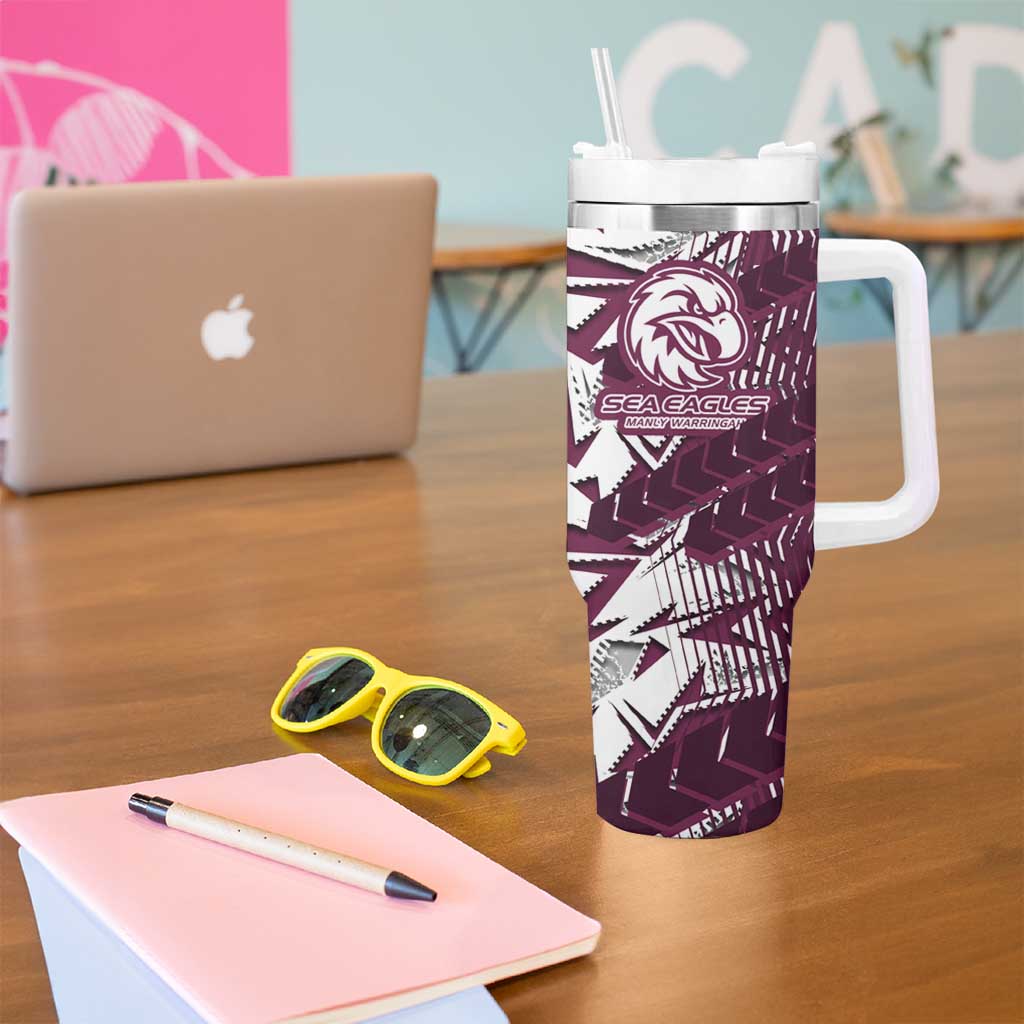 Manly Warringah Sea Eagles Rugby Tumbler With Handle Fierce Mascot Geometric Tribal Art