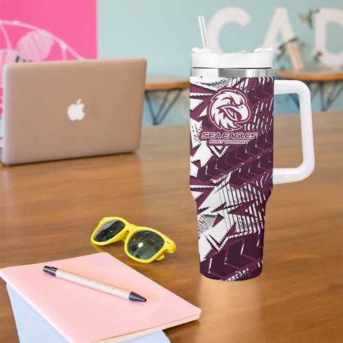 Manly Warringah Sea Eagles Rugby Tumbler With Handle Fierce Mascot Geometric Tribal Art