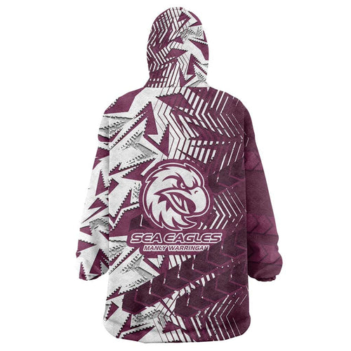 Manly Warringah Sea Eagles Rugby Wearable Blanket Hoodie Fierce Mascot Geometric Tribal Art