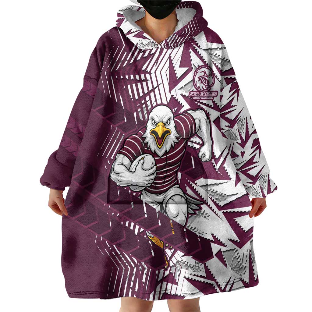 Manly Warringah Sea Eagles Rugby Wearable Blanket Hoodie Fierce Mascot Geometric Tribal Art