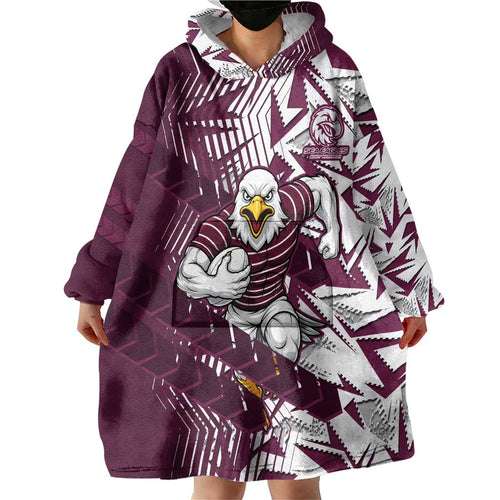 Manly Warringah Sea Eagles Rugby Wearable Blanket Hoodie Fierce Mascot Geometric Tribal Art
