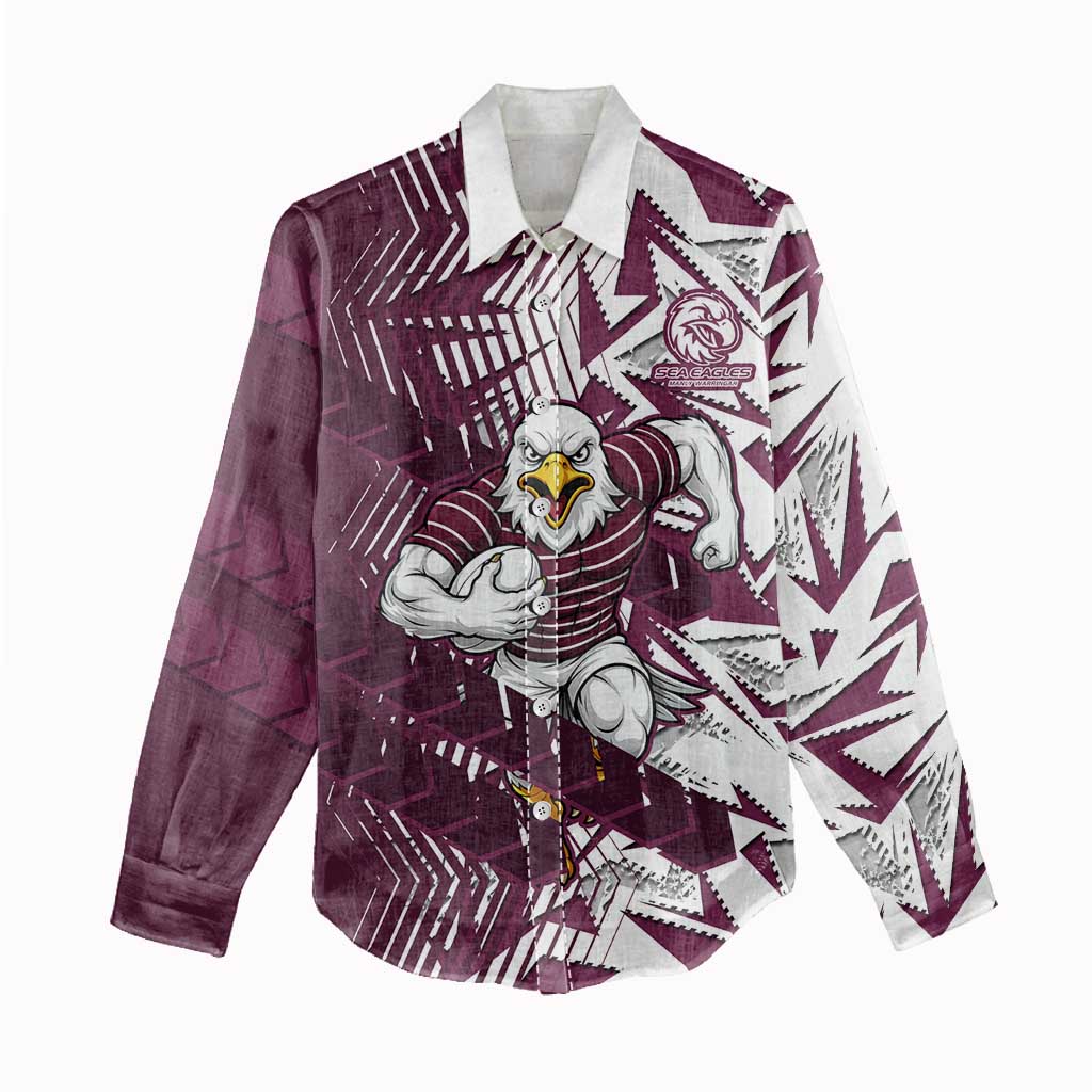 Manly Warringah Sea Eagles Rugby Women Casual Shirt Fierce Mascot Geometric Tribal Art