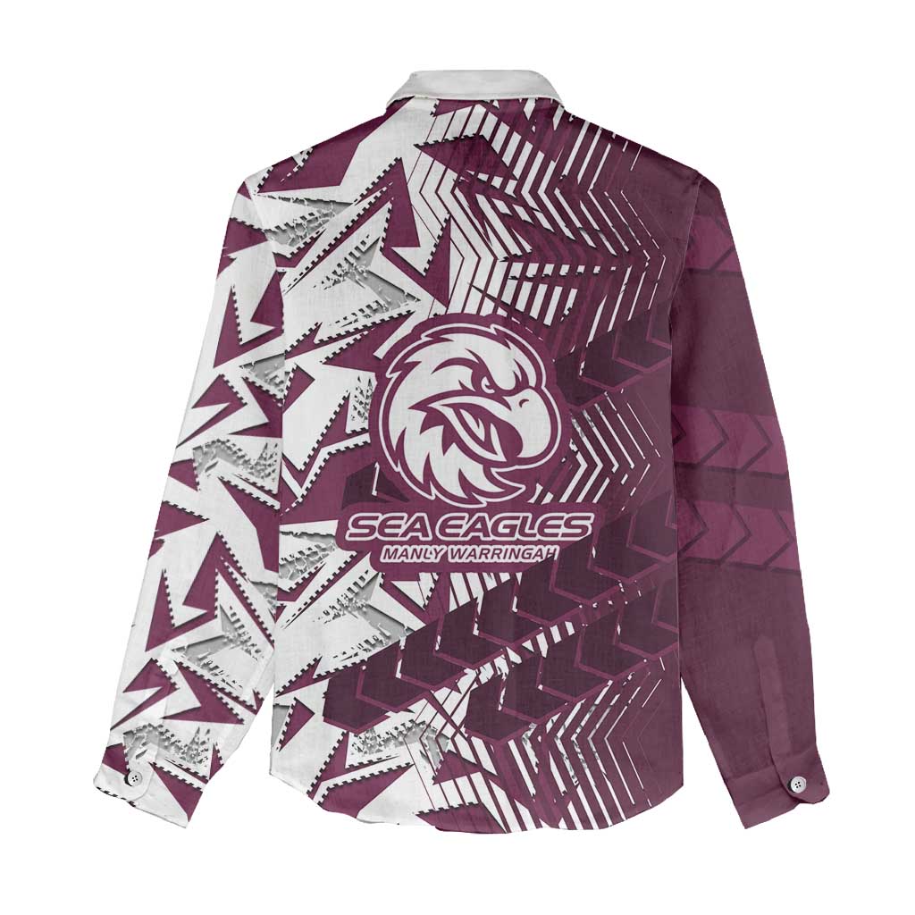 Manly Warringah Sea Eagles Rugby Women Casual Shirt Fierce Mascot Geometric Tribal Art