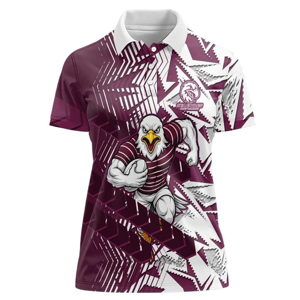 Manly Warringah Sea Eagles Rugby Women Polo Shirt Fierce Mascot Geometric Tribal Art