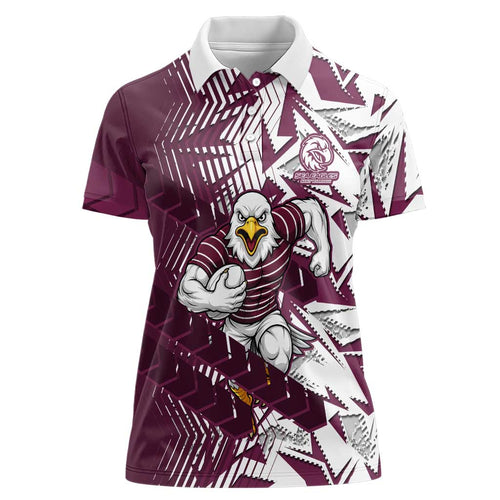 Manly Warringah Sea Eagles Rugby Women Polo Shirt Fierce Mascot Geometric Tribal Art