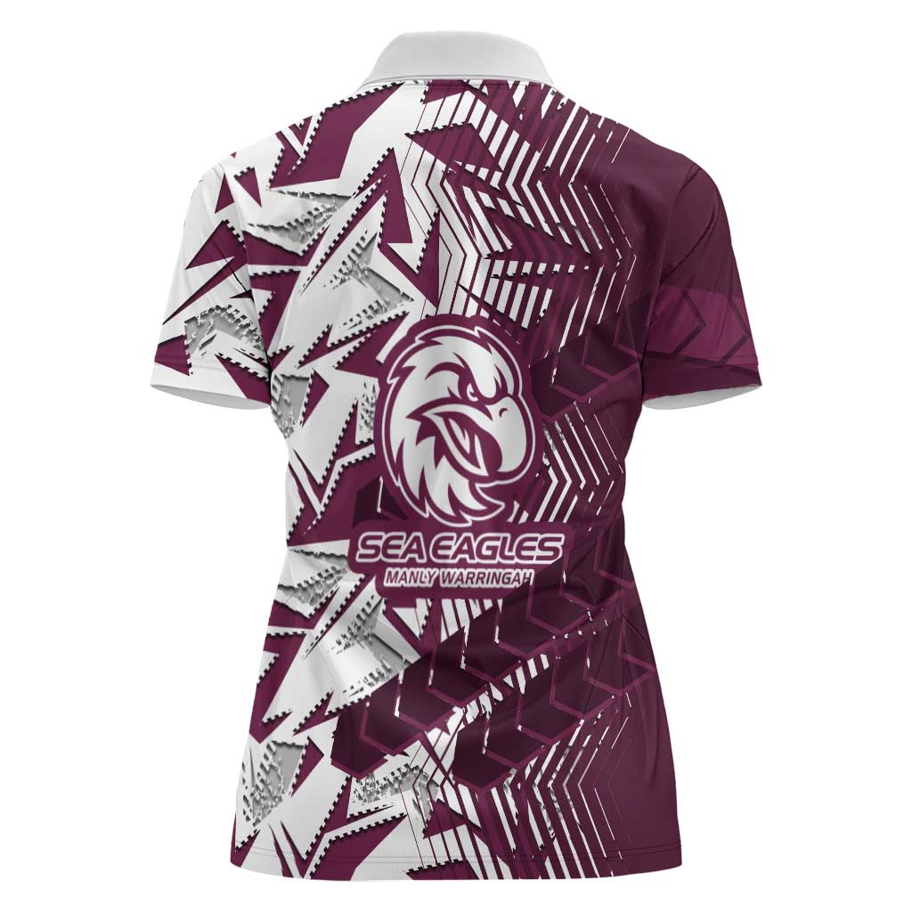 Manly Warringah Sea Eagles Rugby Women Polo Shirt Fierce Mascot Geometric Tribal Art