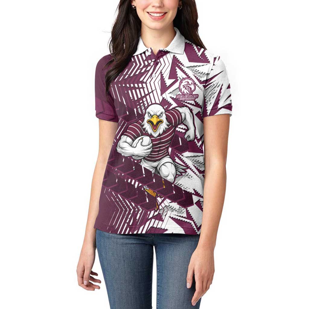 Manly Warringah Sea Eagles Rugby Women Polo Shirt Fierce Mascot Geometric Tribal Art
