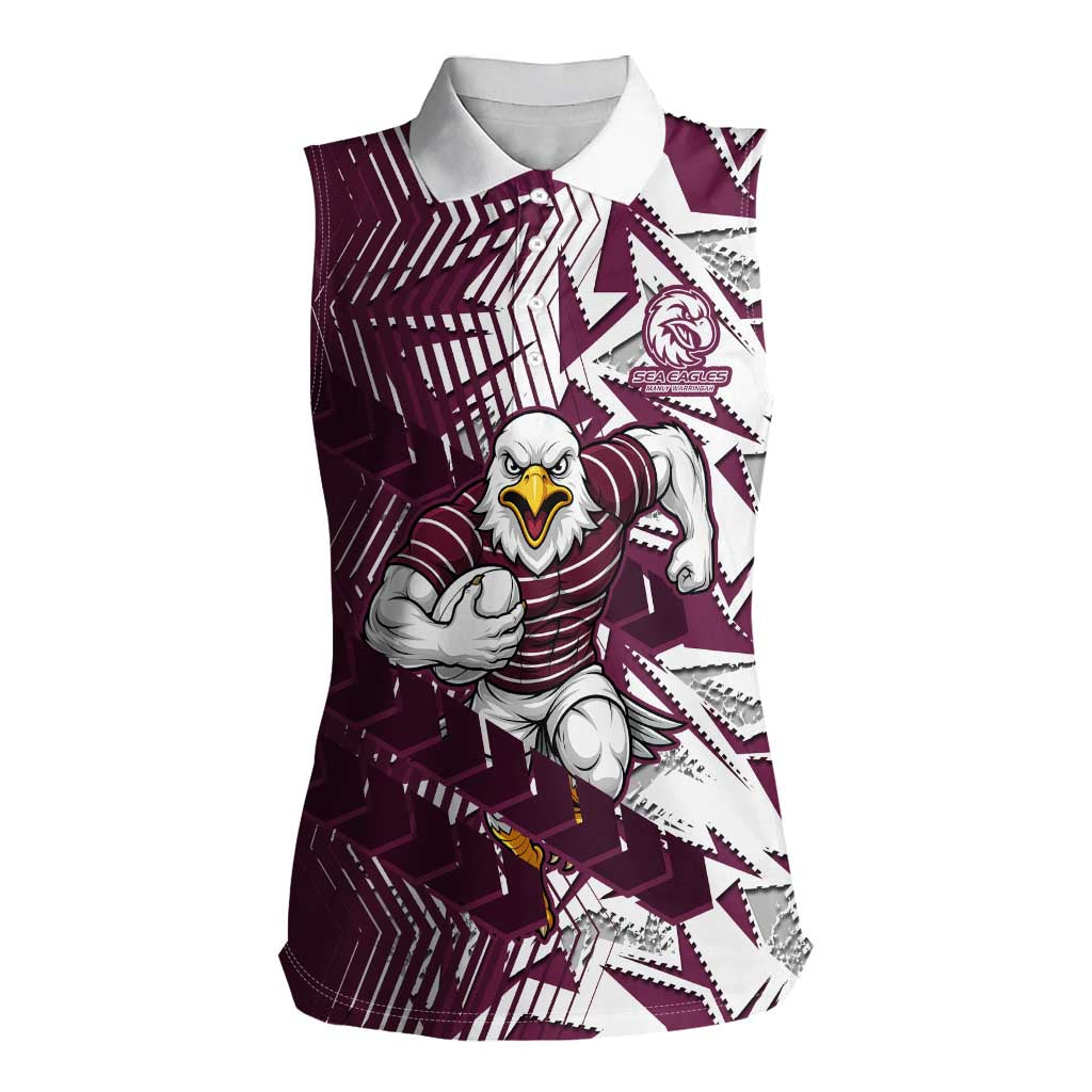 Manly Warringah Sea Eagles Rugby Women Sleeveless Polo Shirt Fierce Mascot Geometric Tribal Art