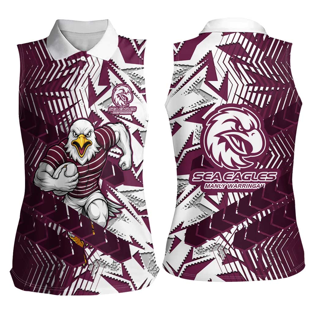 Manly Warringah Sea Eagles Rugby Women Sleeveless Polo Shirt Fierce Mascot Geometric Tribal Art