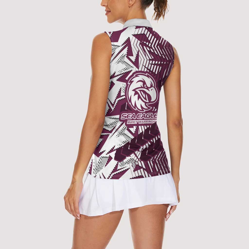 Manly Warringah Sea Eagles Rugby Women Sleeveless Polo Shirt Fierce Mascot Geometric Tribal Art
