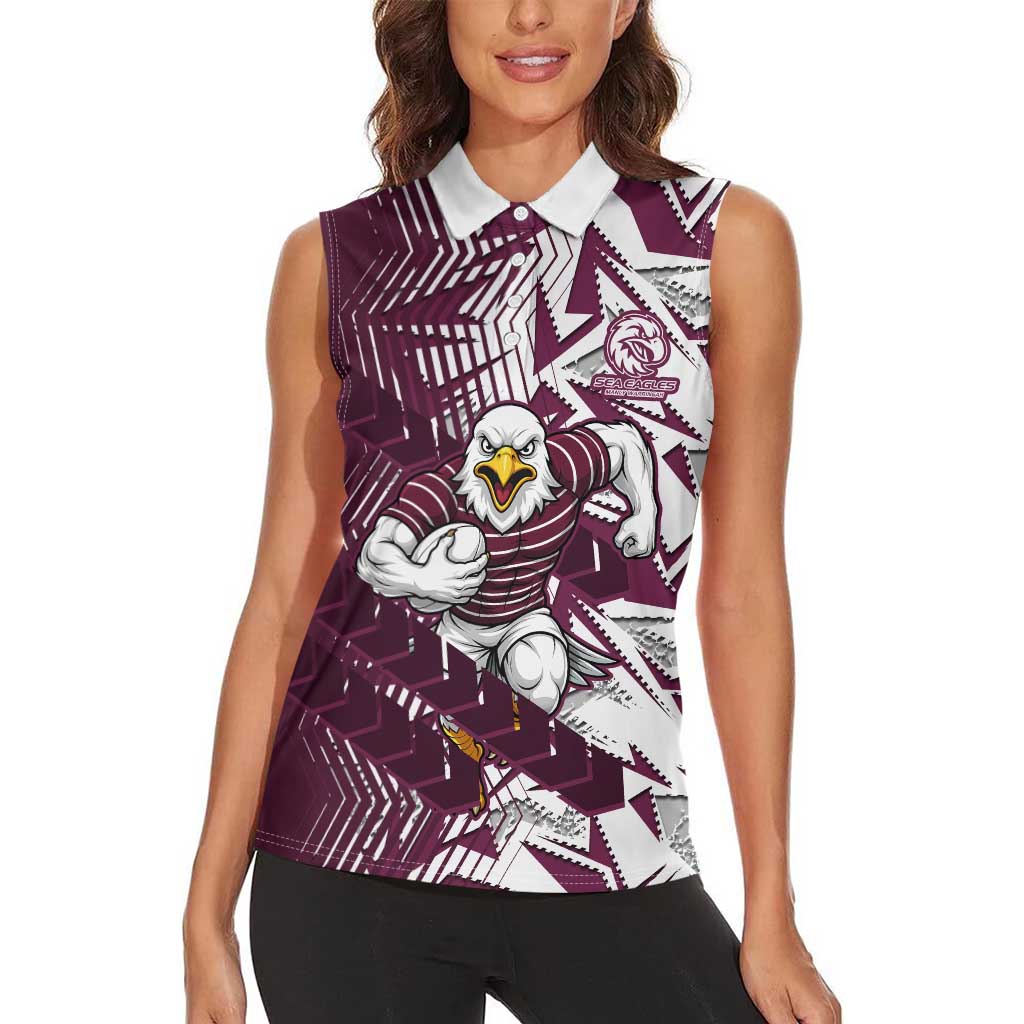 Manly Warringah Sea Eagles Rugby Women Sleeveless Polo Shirt Fierce Mascot Geometric Tribal Art