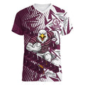 Manly Warringah Sea Eagles Rugby Women V-Neck T-Shirt Fierce Mascot Geometric Tribal Art
