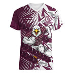 Manly Warringah Sea Eagles Rugby Women V-Neck T-Shirt Fierce Mascot Geometric Tribal Art